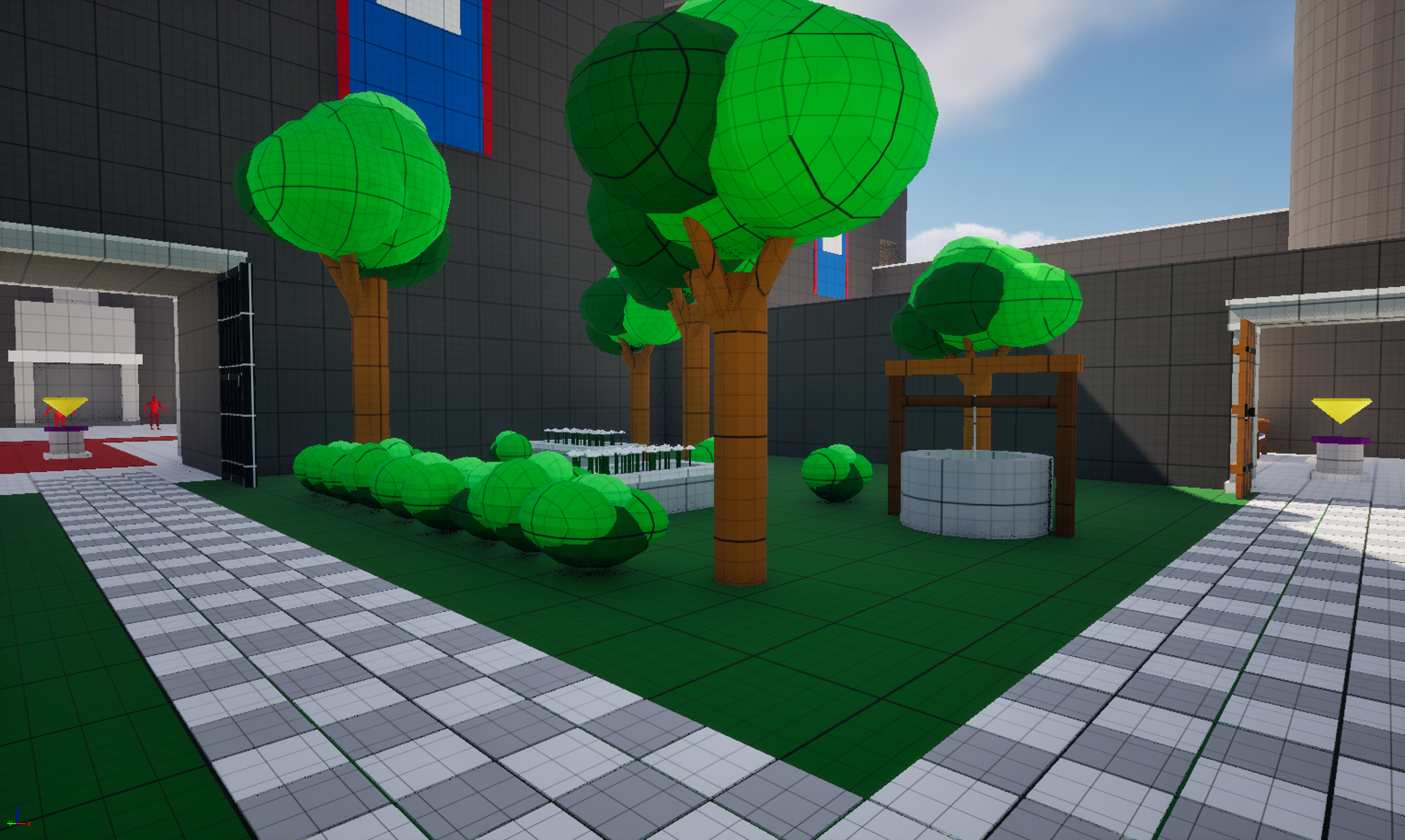 Fortress courtyard blockmesh with entrances to the hall and barracks